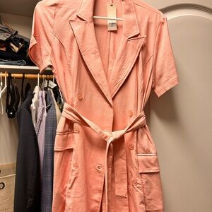 Francesca's Collections Coral Double-Breasted Mini Dress